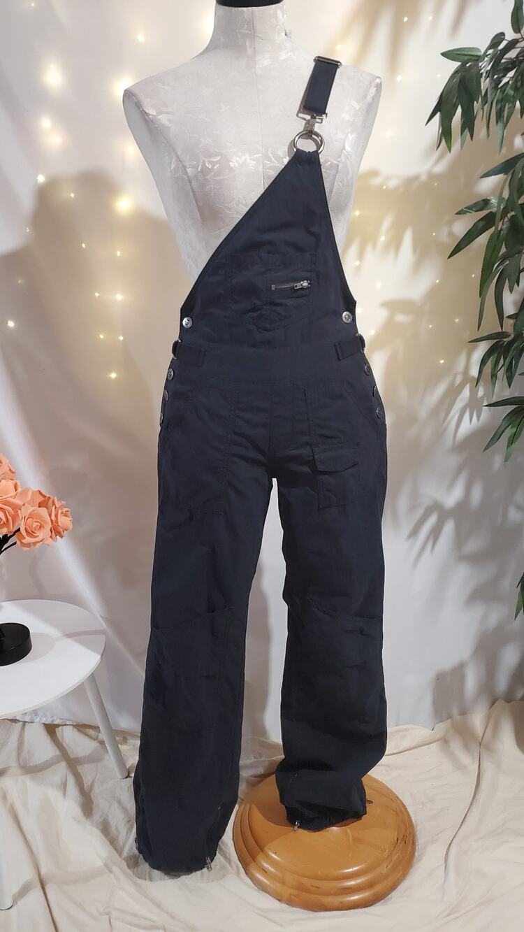 Vtg Y2K Gypsy Jeans One Shoulder Bib Overalls Junior Womens Size S Washed Black